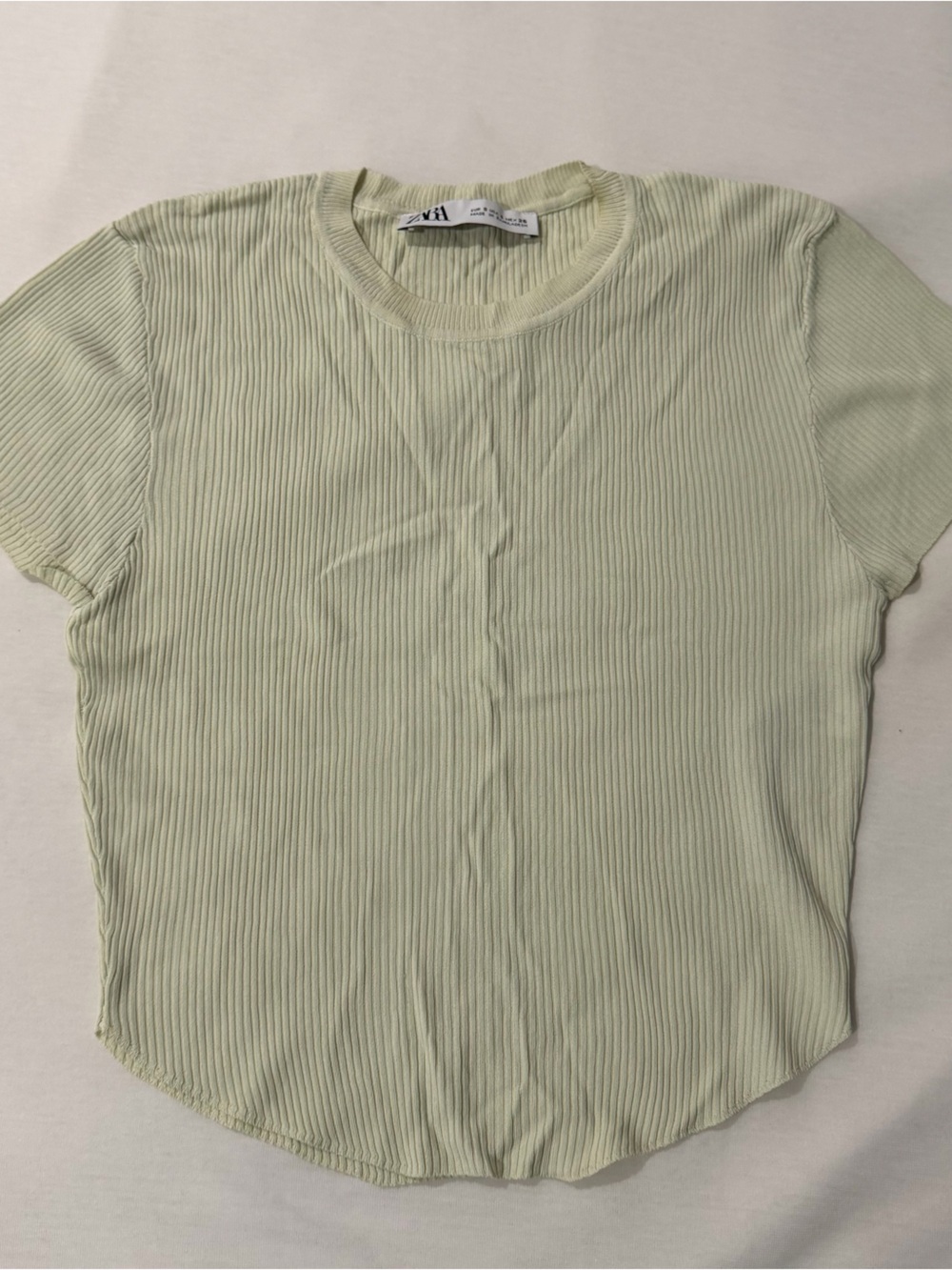 Zara Pale yellow Ribbed Crewneck Top